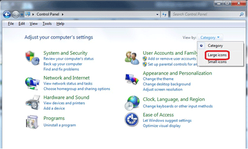 Windows 7 Control Panel, Large Icons